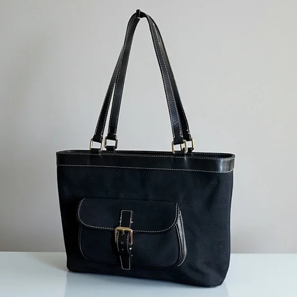 Authentic Dooney & Bourke Black Canvas Tote Bag with Leather Trim! - Picture 2 of 14